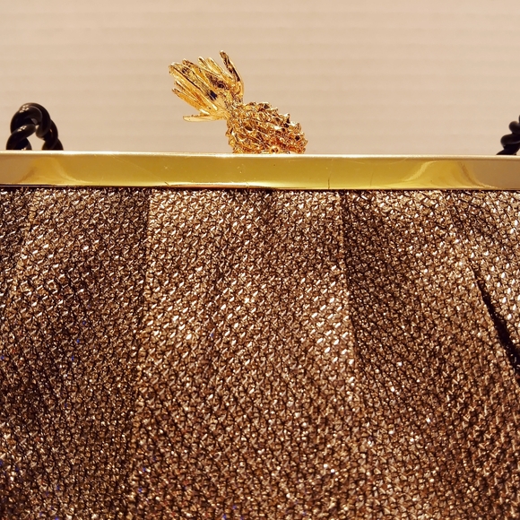 Kate Landry Antique Gold Evening Bag Clutch Purse w Gold Pineapple Clasp - Picture 2 of 5